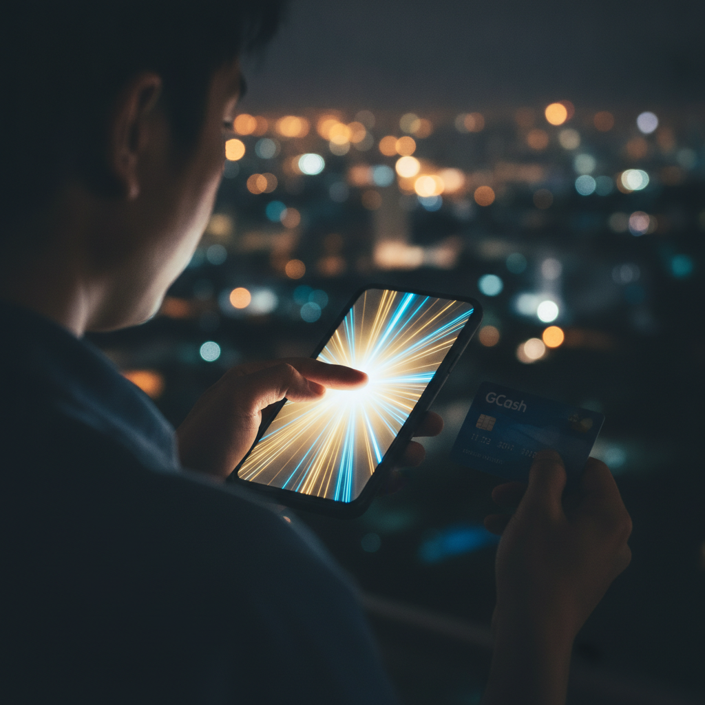 Filipino bettor using smartphone for instant online casino transactions with GCash